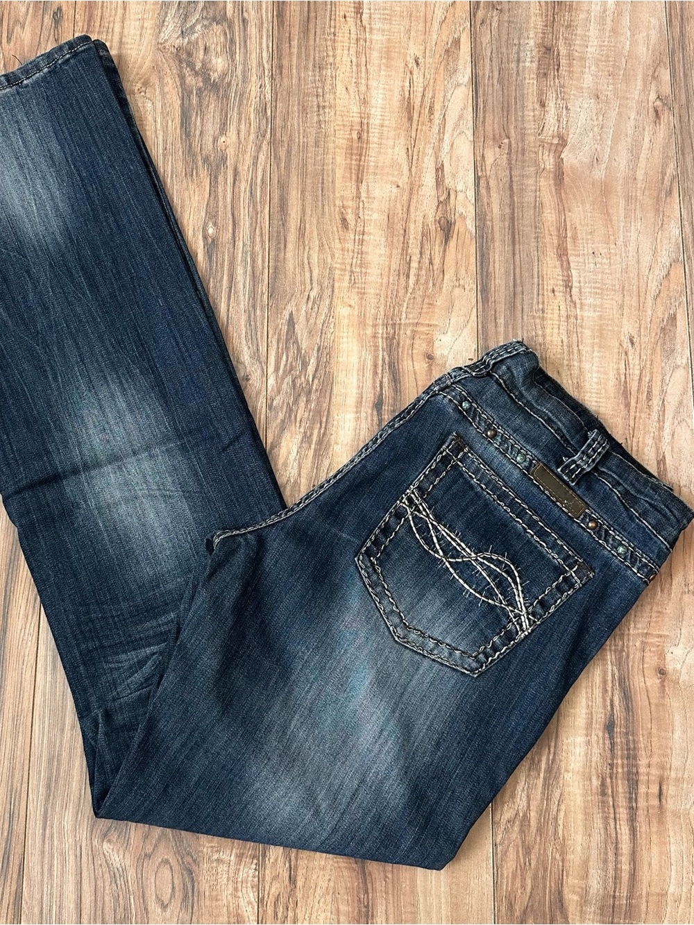 Cowgirl Tuff Women's Boot Cut Jeans - Desert Canyon Dark Blue Wash • 33 x 37